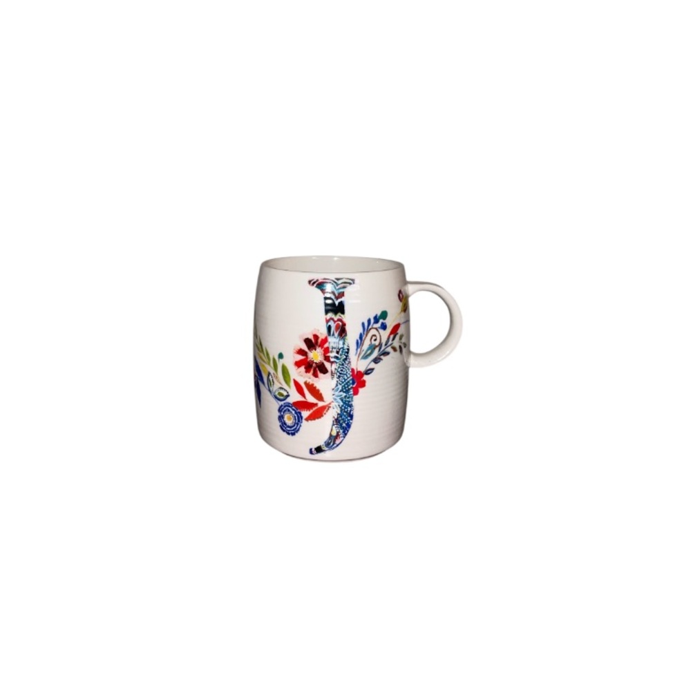 Anthropologie Starla M. Halfmann “Petal Palette” Floral Monogram Letter “J” Mug